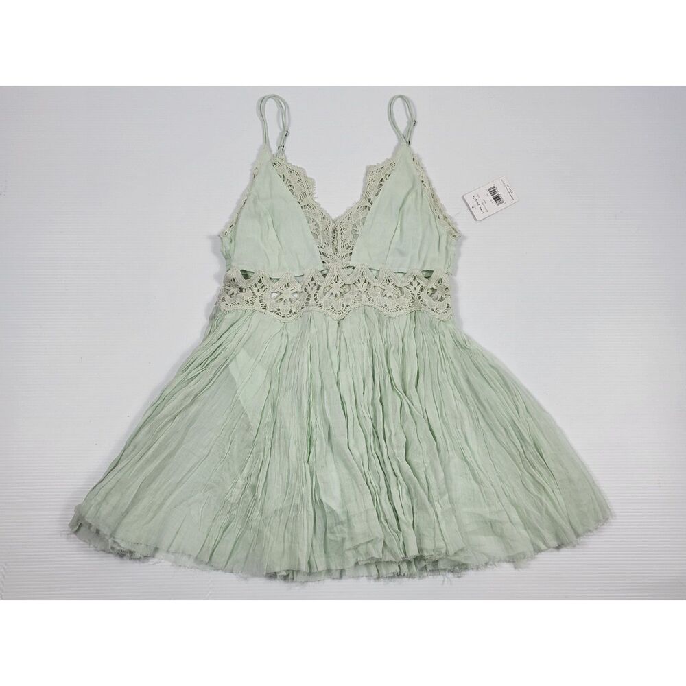 NWT Free People Womens XS Ilektra Sleeveless Crochet Mini Dress Mint‎ F16Y03406